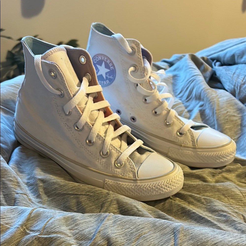 Converse All Star White High-Tops with pastel tie dye details